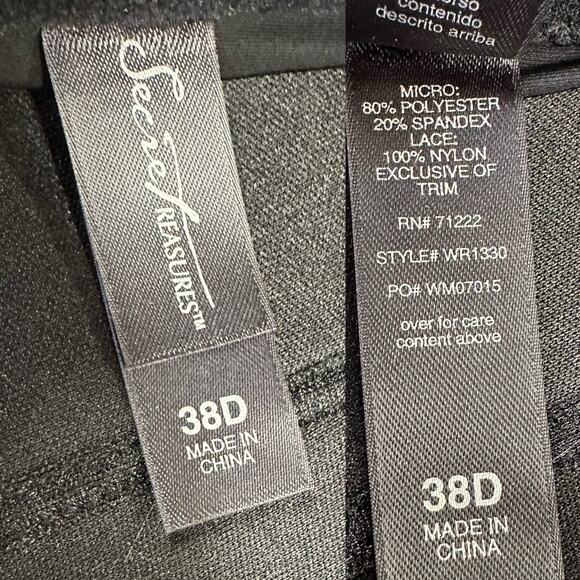 Cacique Black and Gold Lace Bustier Corset Bra Top Size 38C Velvet Trim Goth - Picture 2 of 16